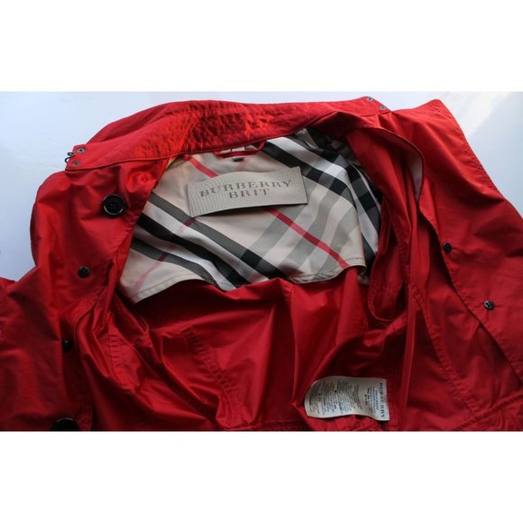 Burberry Brit Military Red Nylon Belted Double Breasted Trench Jacket Size 6 - Picture 11 of 14
